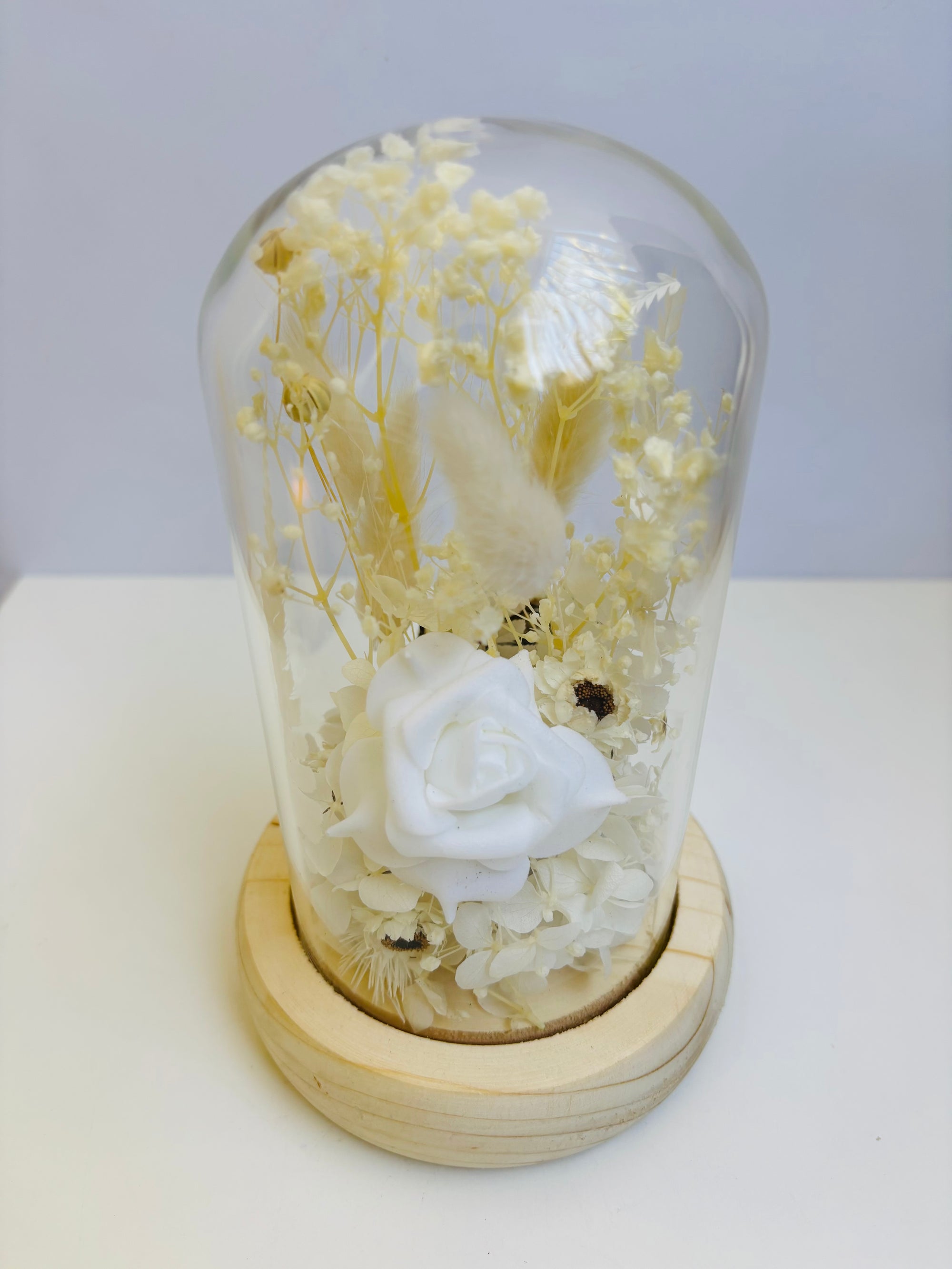 Winter White Preserved Flower Glass Dome (Small)