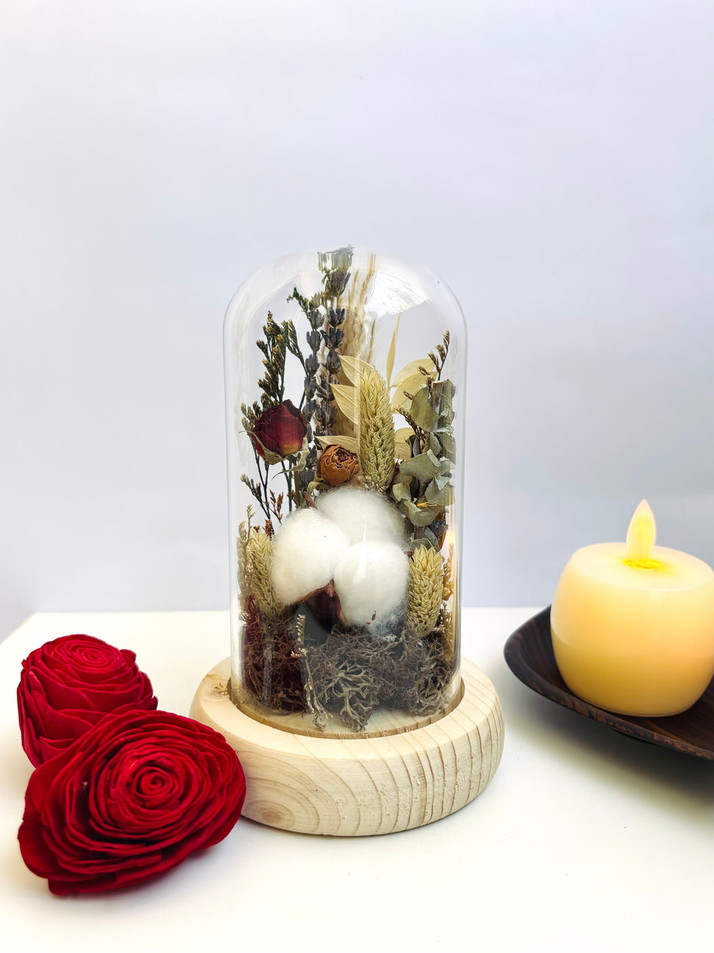 Rustic Charm Preserved Flower Glass Dome (Medium)