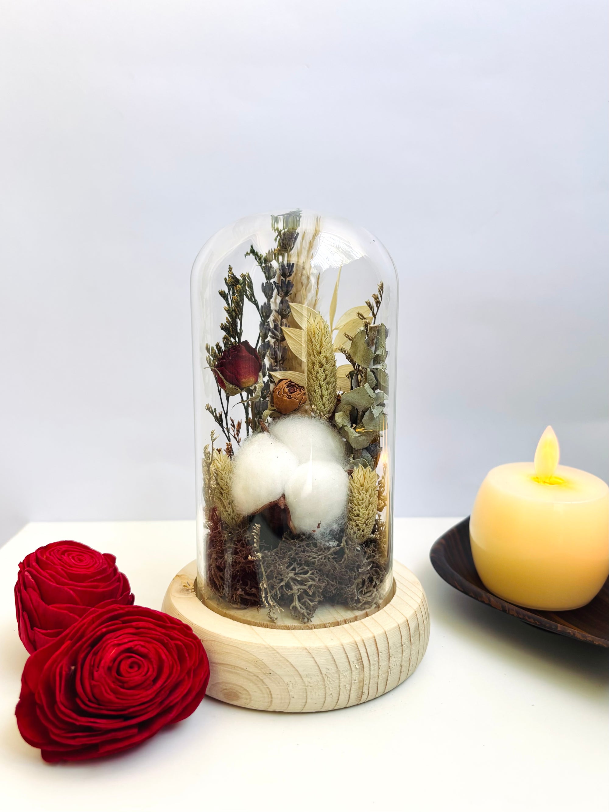 Rustic Charm Preserved Flower Glass Dome (Medium)