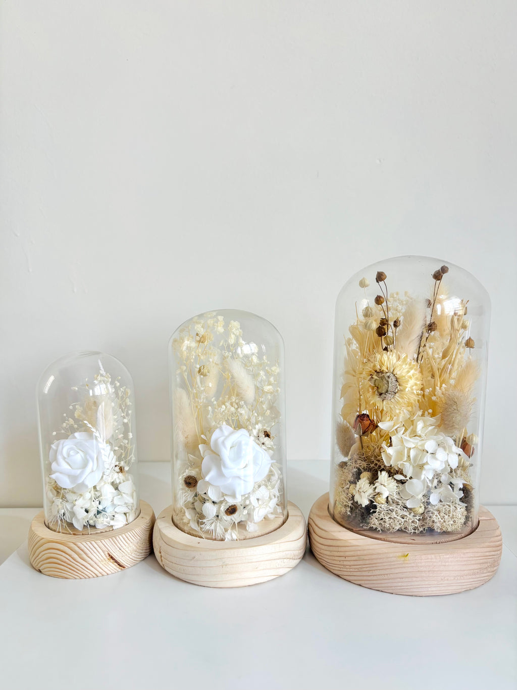 Winter White Preserved Flower Glass Dome (Medium)