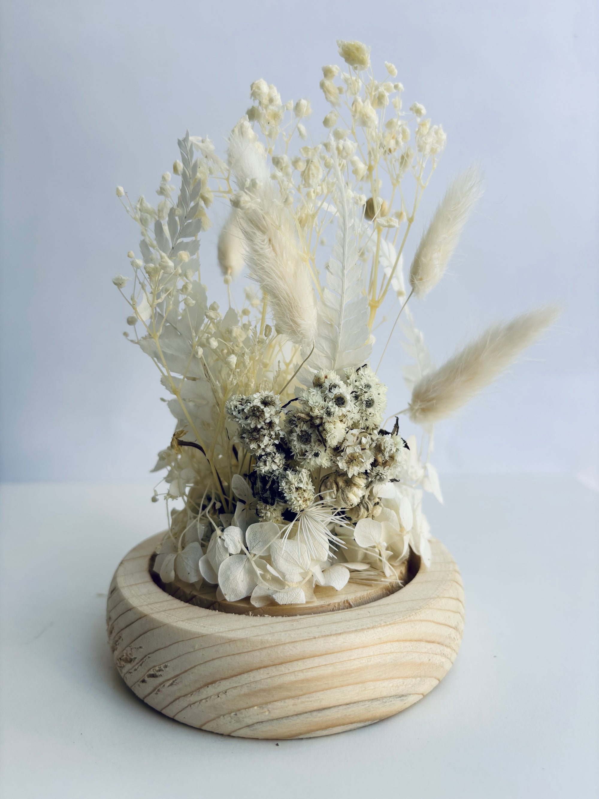 Winter White Preserved Flower Glass Dome (Medium)
