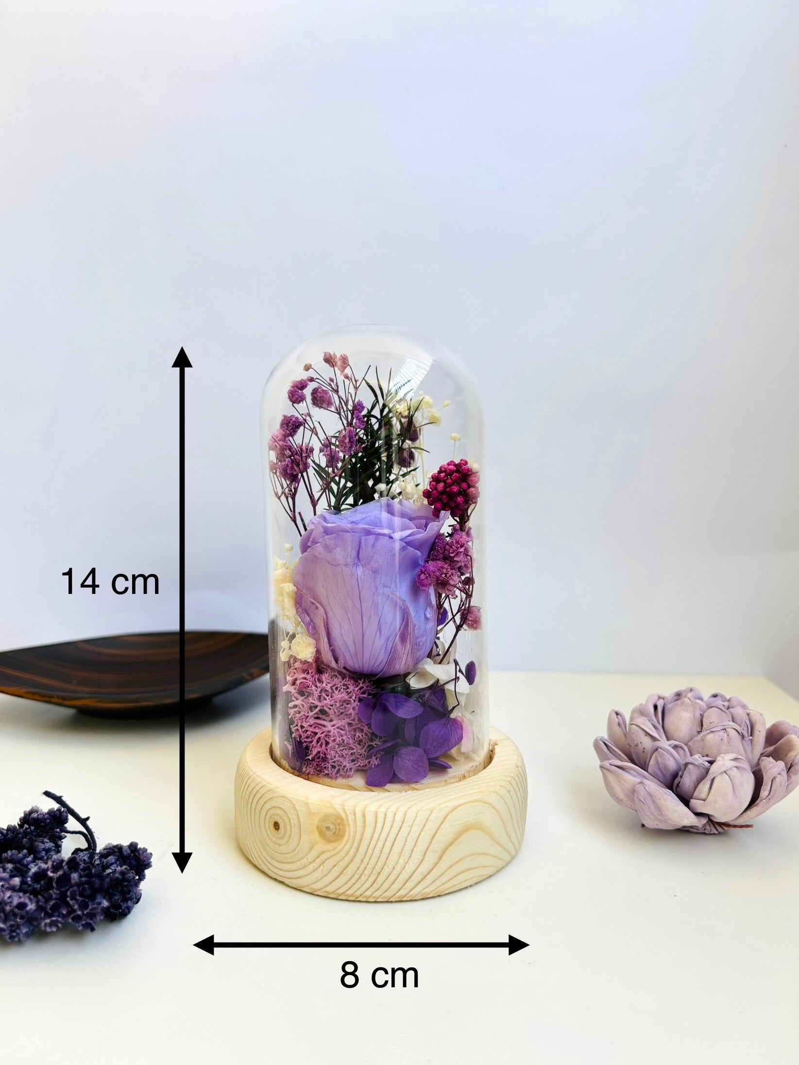 Lilac Twilight Preserved Flower  Glass Dome (Small)