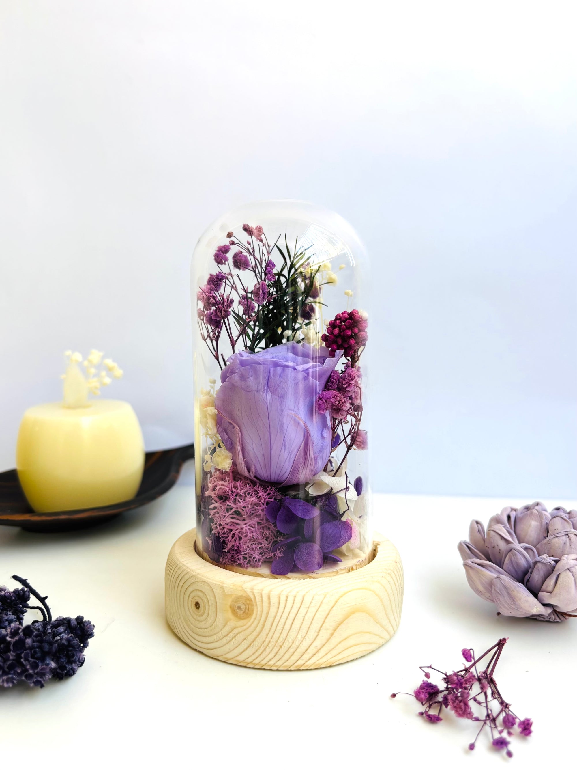 Lilac Twilight Preserved Flower  Glass Dome (Small)